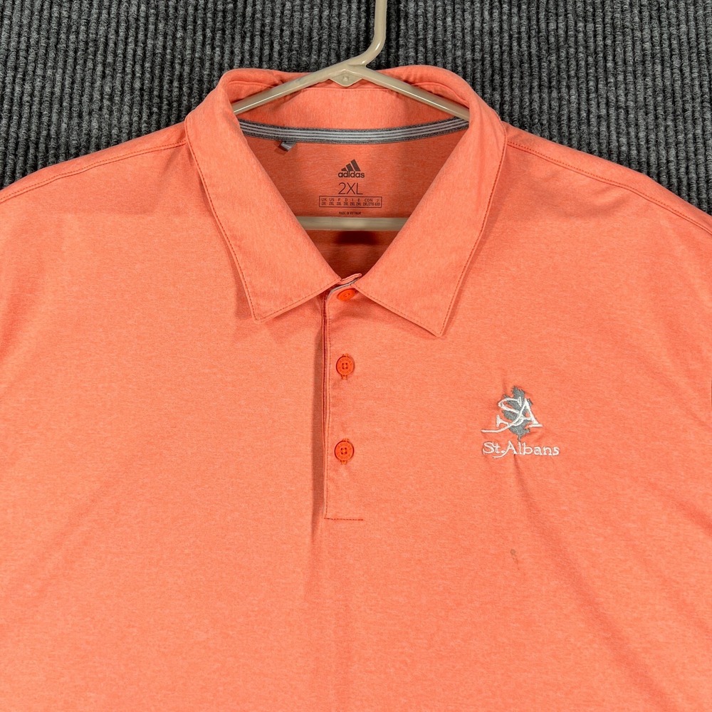 Adidas Polo Shirt Mens 2XL XXL Orange Short Sleeve Golf Outdoor Casual Light